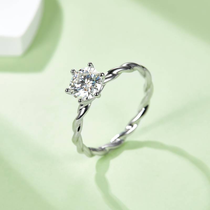 直臂藤蔓S925银镀白金MoissaniteWomen's Ring1ctD级